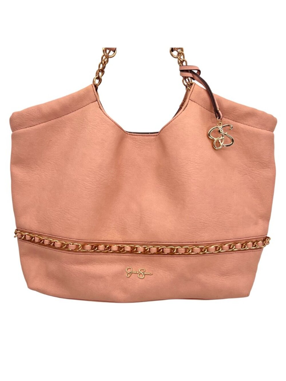 Jessica Simpson Blush Pink Tote Bag With Gold Chain Detail Leopard Print Lining - Picture 2 of 16